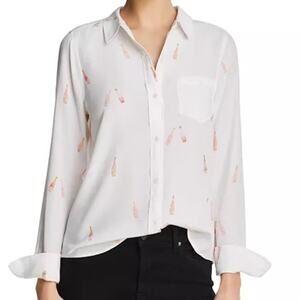 Rails Kate Rosé Print Silk Button Down Long Sleeve High-Low Hem Shirt Medium